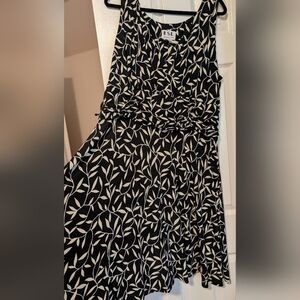 KSL Black and White Leaf Print Sleeveless Dress 18W